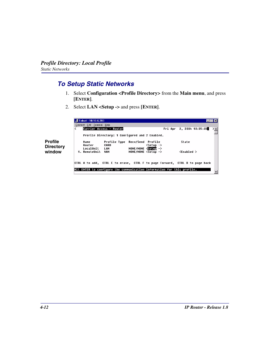 To setup static networks, To setup static networks -12 | Carrier Access 770-0015 AM User Manual | Page 68 / 250