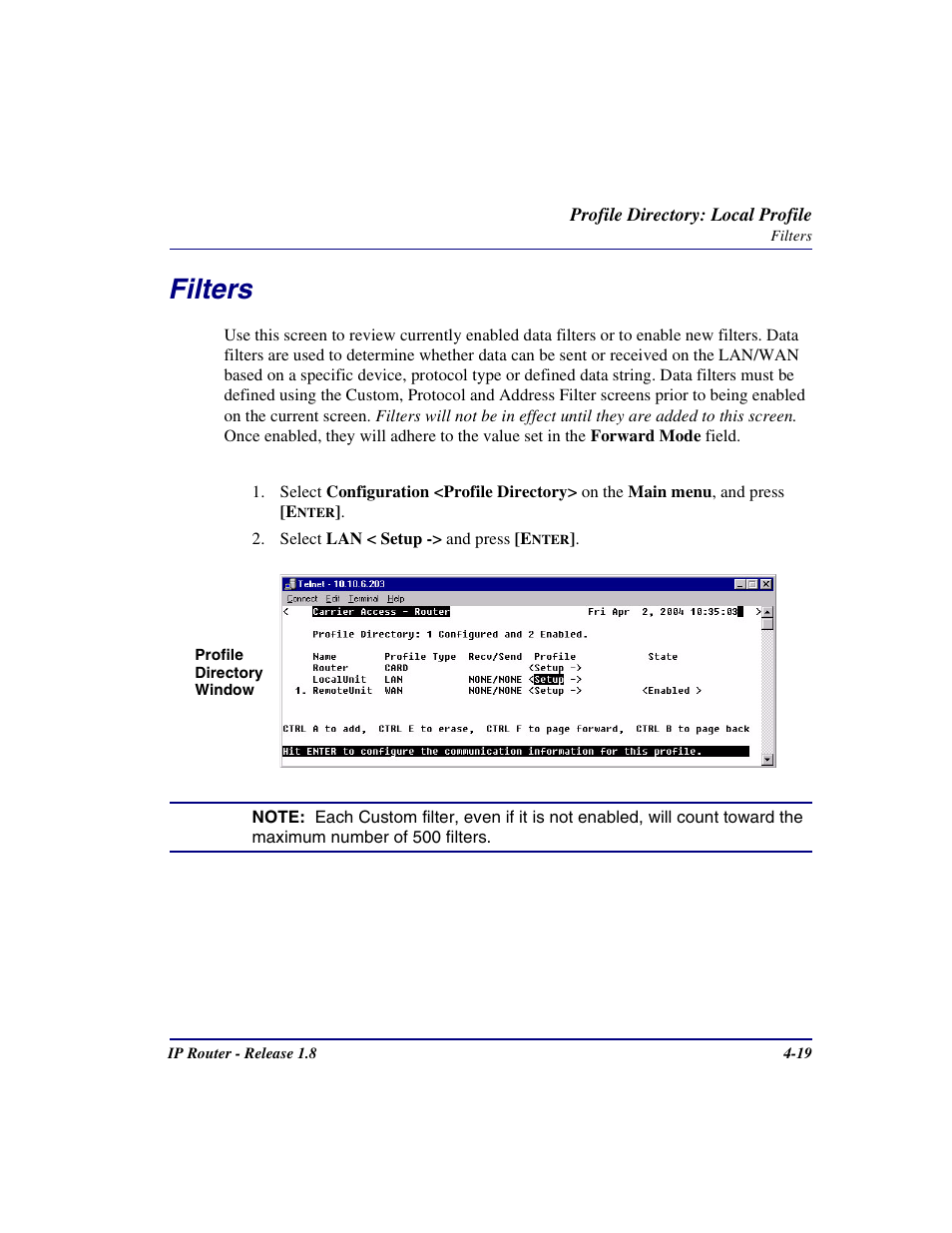 Filters, Filters -19 | Carrier Access 770-0015 AM User Manual | Page 75 / 250