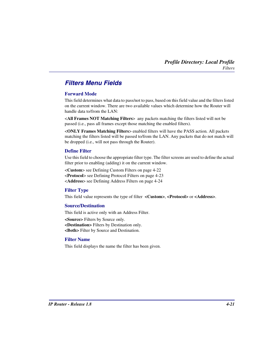 Filters menu fields | Carrier Access 770-0015 AM User Manual | Page 77 / 250