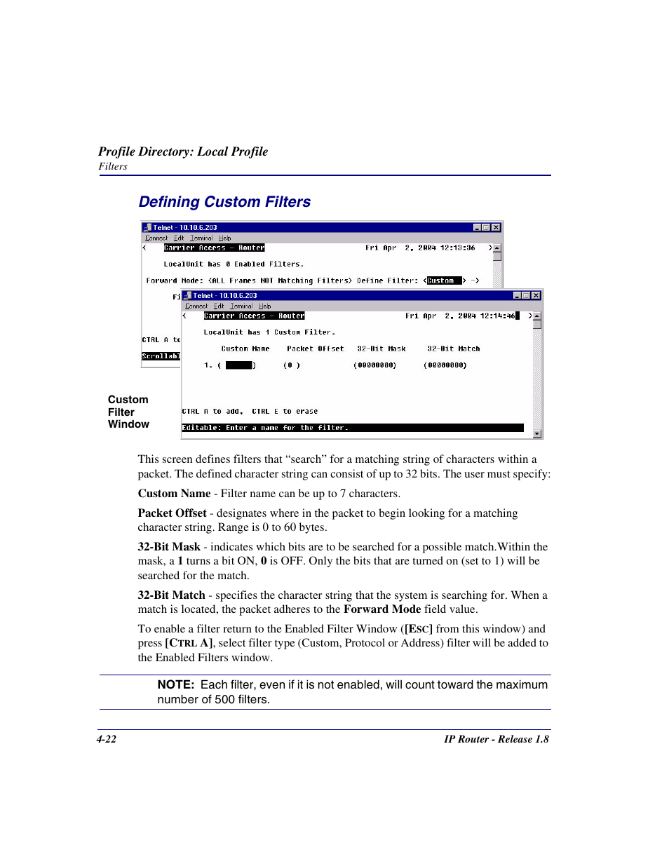 Defining custom filters, Defining custom filters -22 | Carrier Access 770-0015 AM User Manual | Page 78 / 250