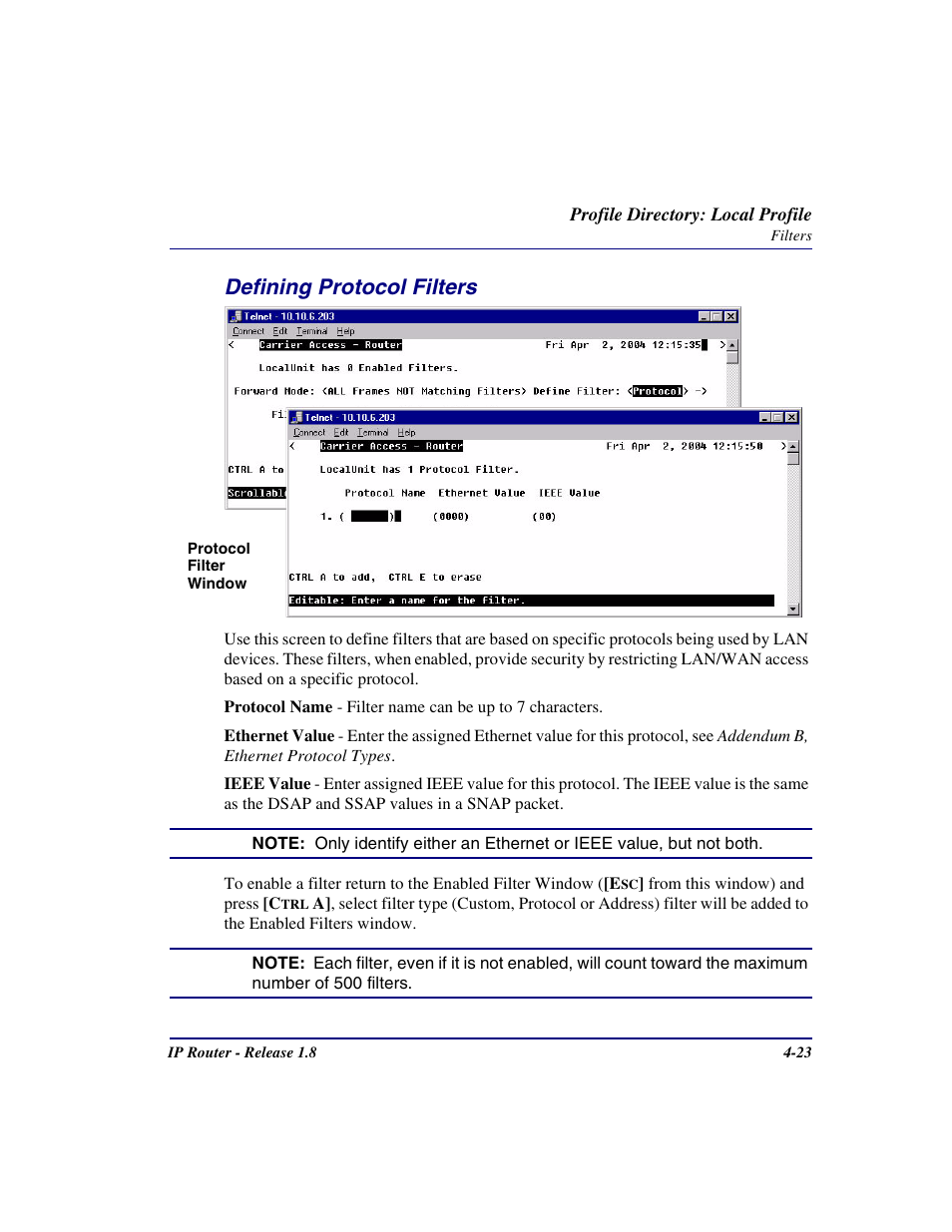 Defining protocol filters, Defining protocol filters -23 | Carrier Access 770-0015 AM User Manual | Page 79 / 250