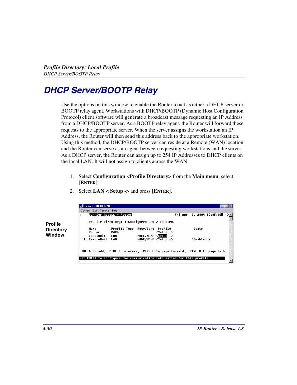 Dhcp server/bootp relay, Dhcp server/bootp relay -30 | Carrier Access 770-0015 AM User Manual | Page 86 / 250