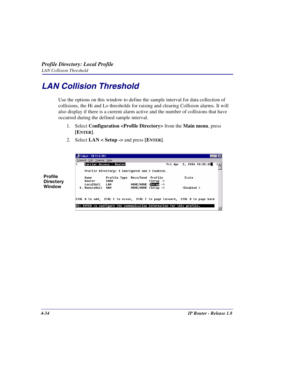 Lan collision threshold, Lan collision threshold -34 | Carrier Access 770-0015 AM User Manual | Page 90 / 250