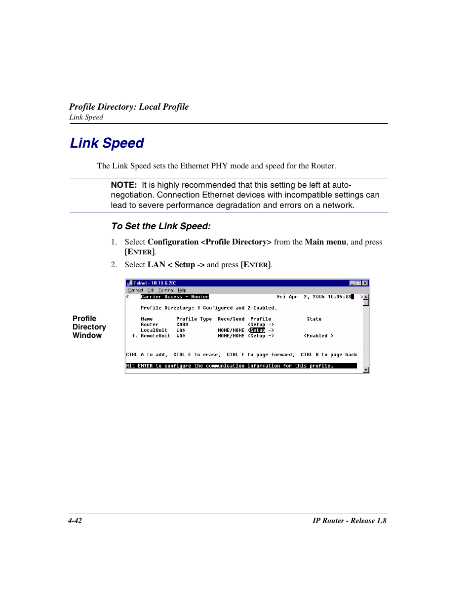 Link speed, Link speed -42 | Carrier Access 770-0015 AM User Manual | Page 98 / 250