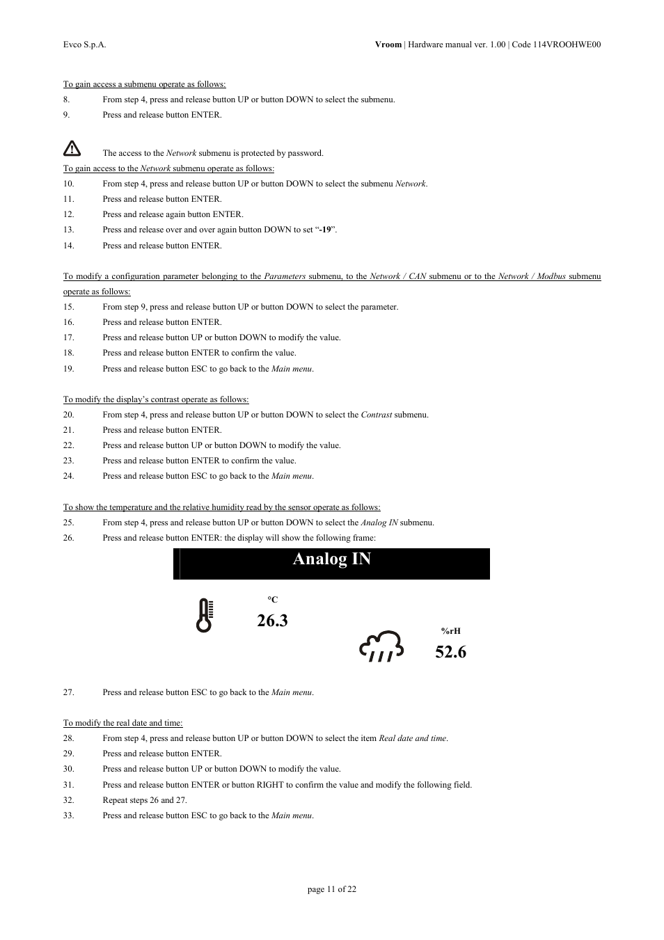 Analog in | EVCO EPV4RBR Hardware manual User Manual | Page 11 / 22