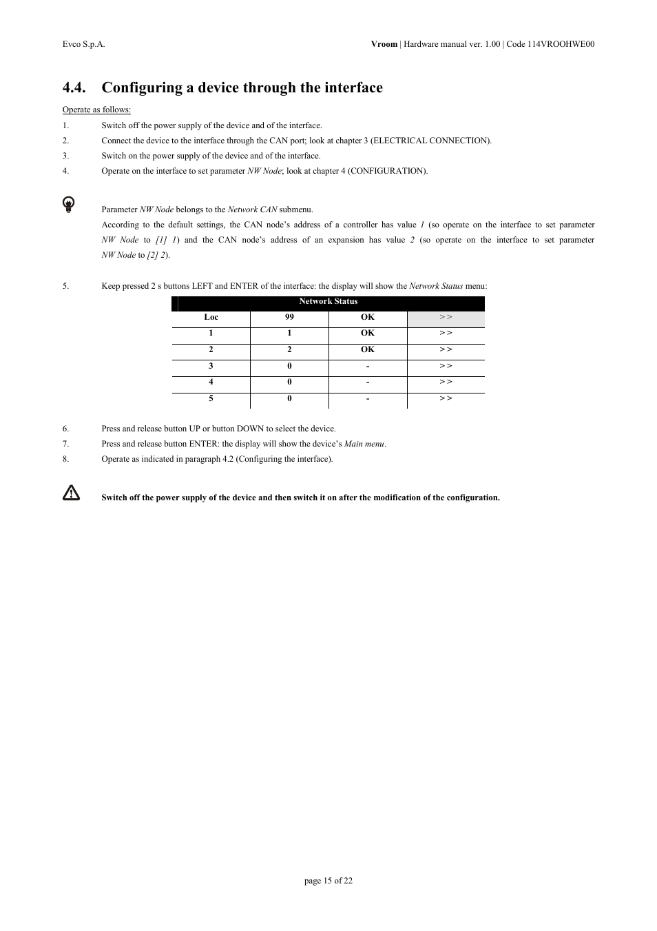 Configuring a device through the interface | EVCO EPV4RBR Hardware manual User Manual | Page 15 / 22