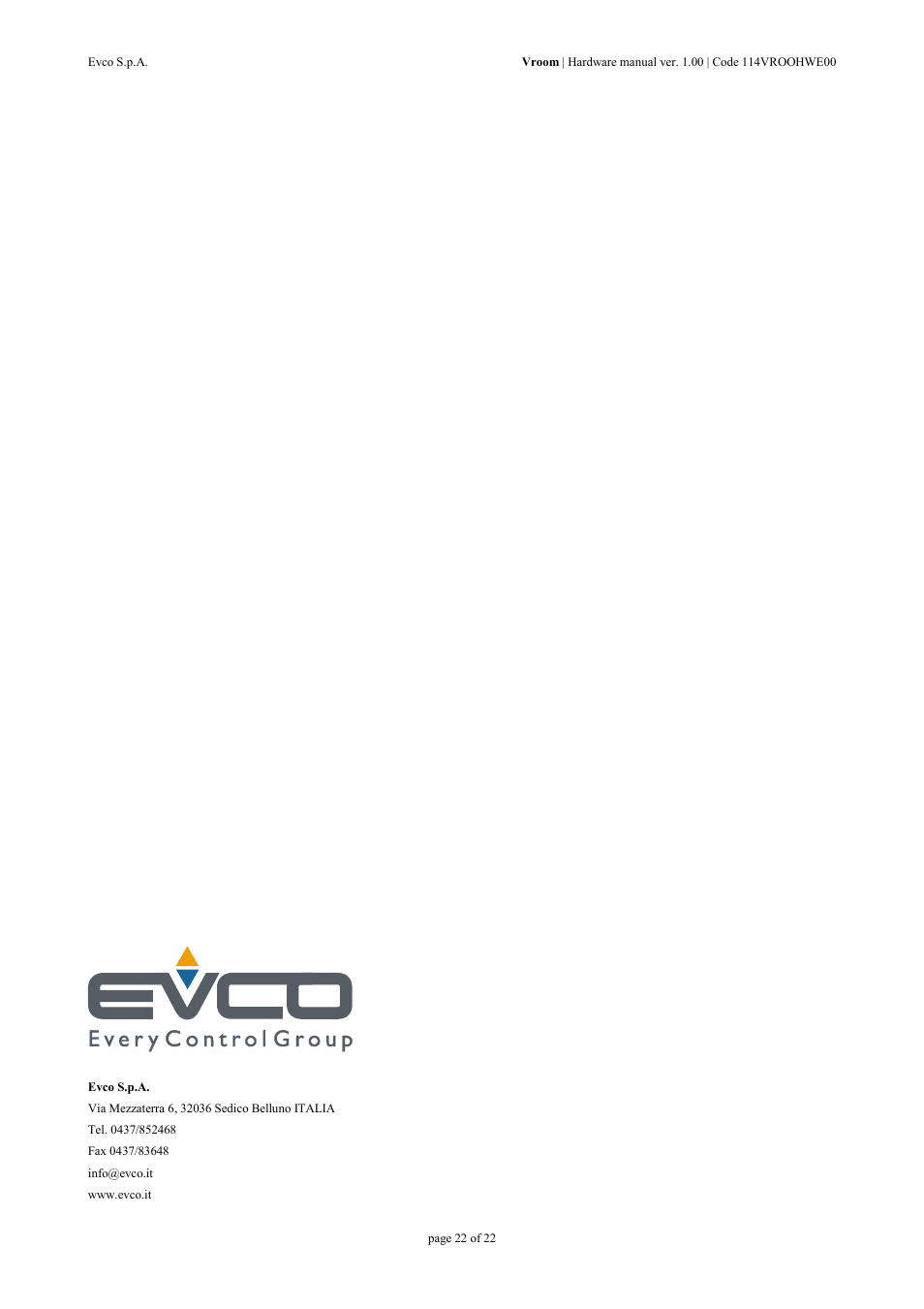 EVCO EPV4RBR Hardware manual User Manual | Page 22 / 22
