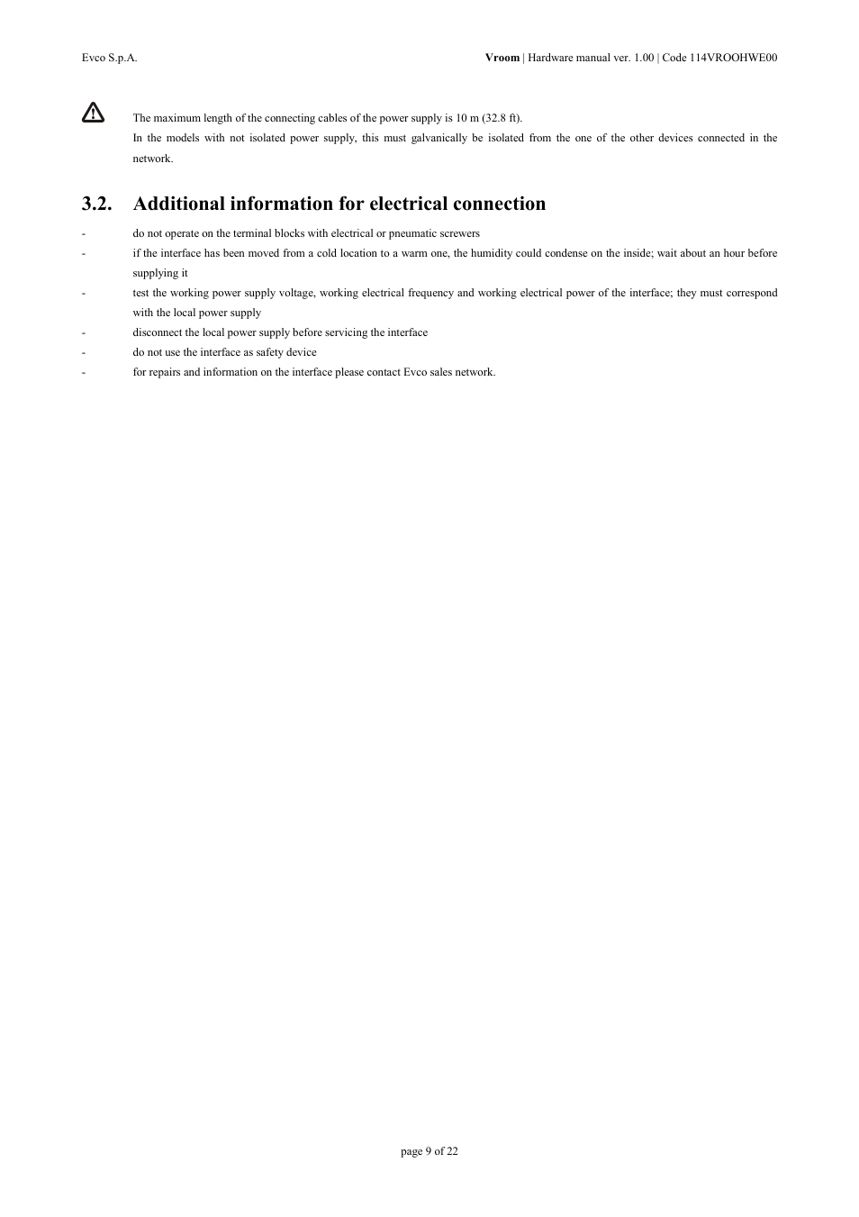 Additional information for electrical connection | EVCO EPV4RBR Hardware manual User Manual | Page 9 / 22