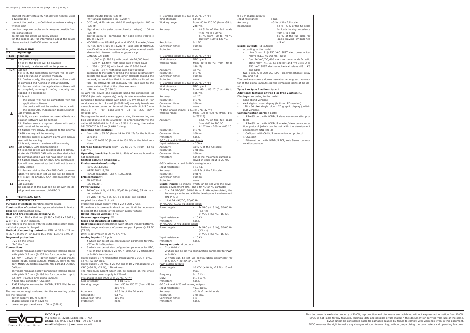 EVCO EPK4BHQ1AH User Manual | Page 2 / 2