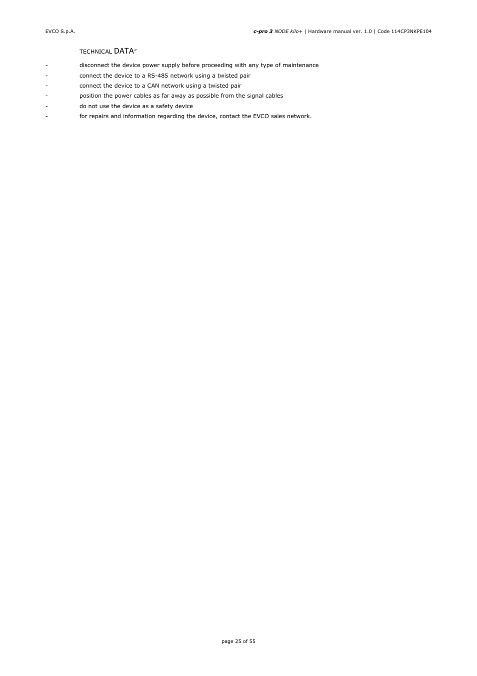 Data | EVCO EPK4BHQ1AH Hardware manual User Manual | Page 25 / 55