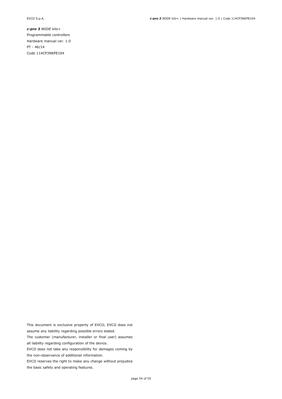 EVCO EPK4BHQ1AH Hardware manual User Manual | Page 54 / 55