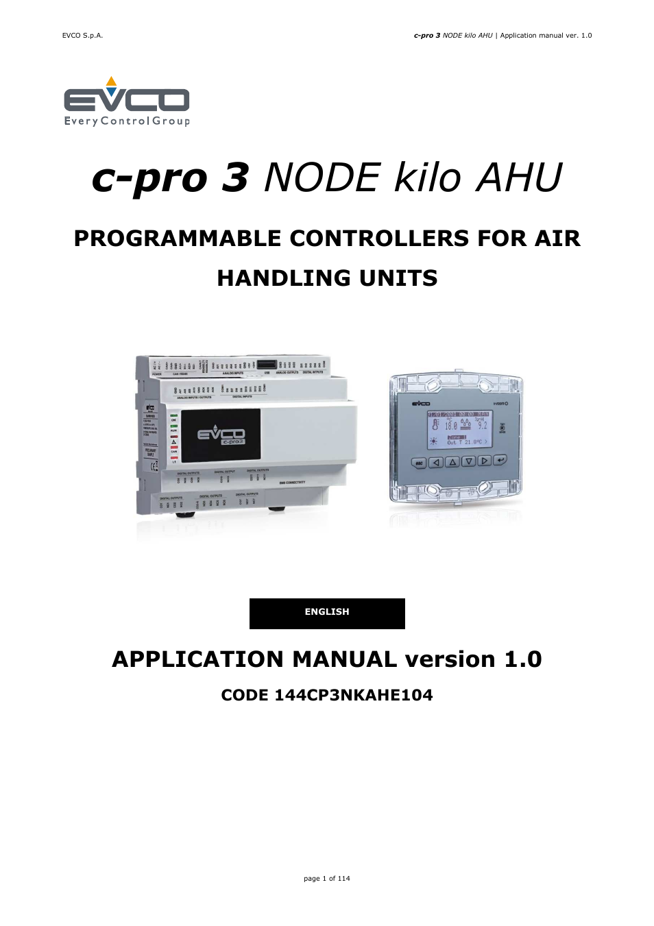 EVCO EPK4BHQ1AH Installer manual User Manual | 114 pages