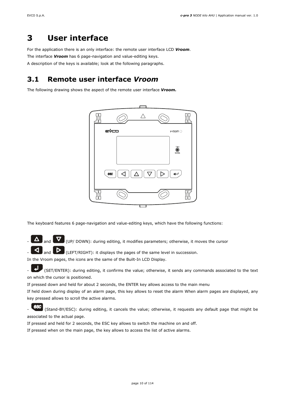 3user interface, 1 remote user interface vroom | EVCO EPK4BHQ1AH Installer manual User Manual | Page 10 / 114