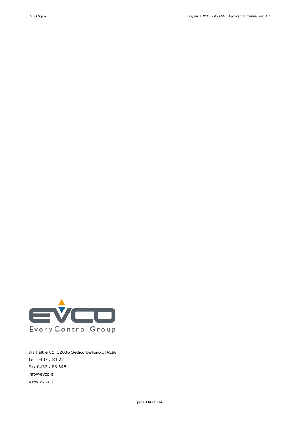 EVCO EPK4BHQ1AH Installer manual User Manual | Page 114 / 114