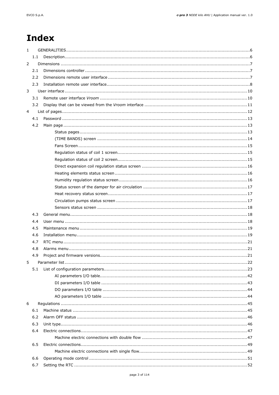 Index | EVCO EPK4BHQ1AH Installer manual User Manual | Page 3 / 114