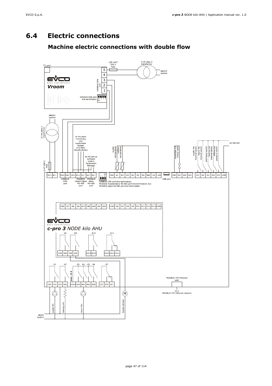 4 electric connections, 1 machine electric connections with double flow | EVCO EPK4BHQ1AH Installer manual User Manual | Page 47 / 114