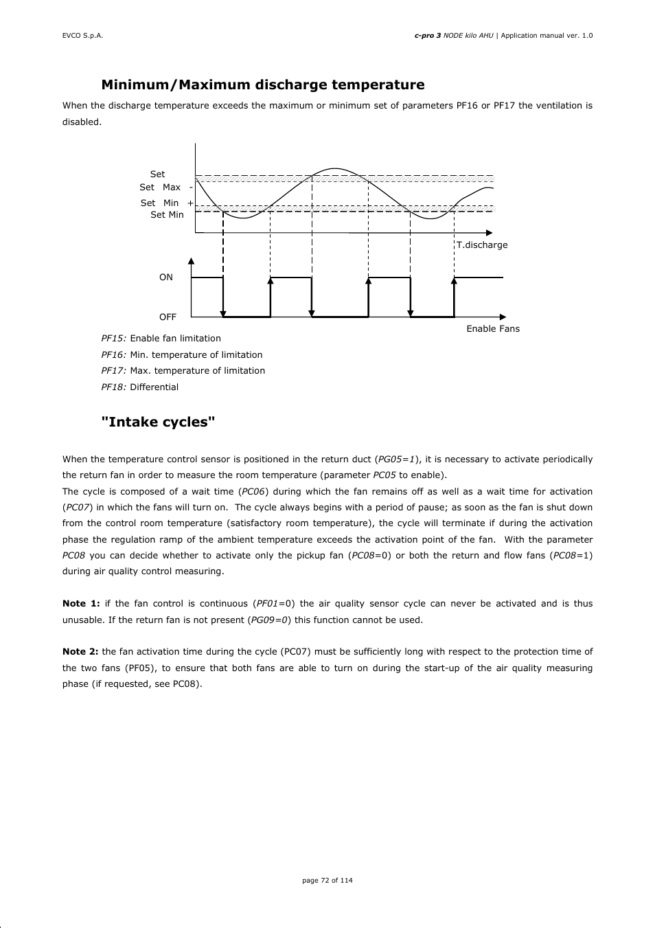 7 minimum/maximum discharge temperature, 8 "intake cycles | EVCO EPK4BHQ1AH Installer manual User Manual | Page 72 / 114