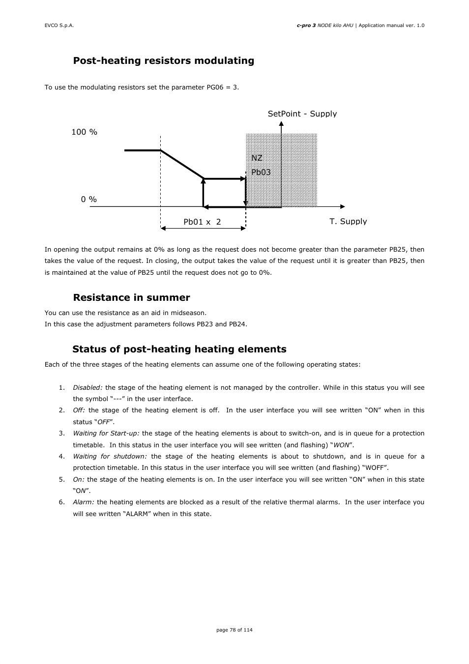 3 post-heating resistors modulating, 4 resistance in summer, 5 status of post-heating heating elements | EVCO EPK4BHQ1AH Installer manual User Manual | Page 78 / 114