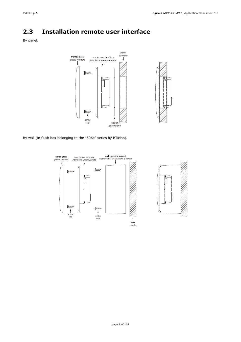 3 installation remote user interface | EVCO EPK4BHQ1AH Installer manual User Manual | Page 8 / 114
