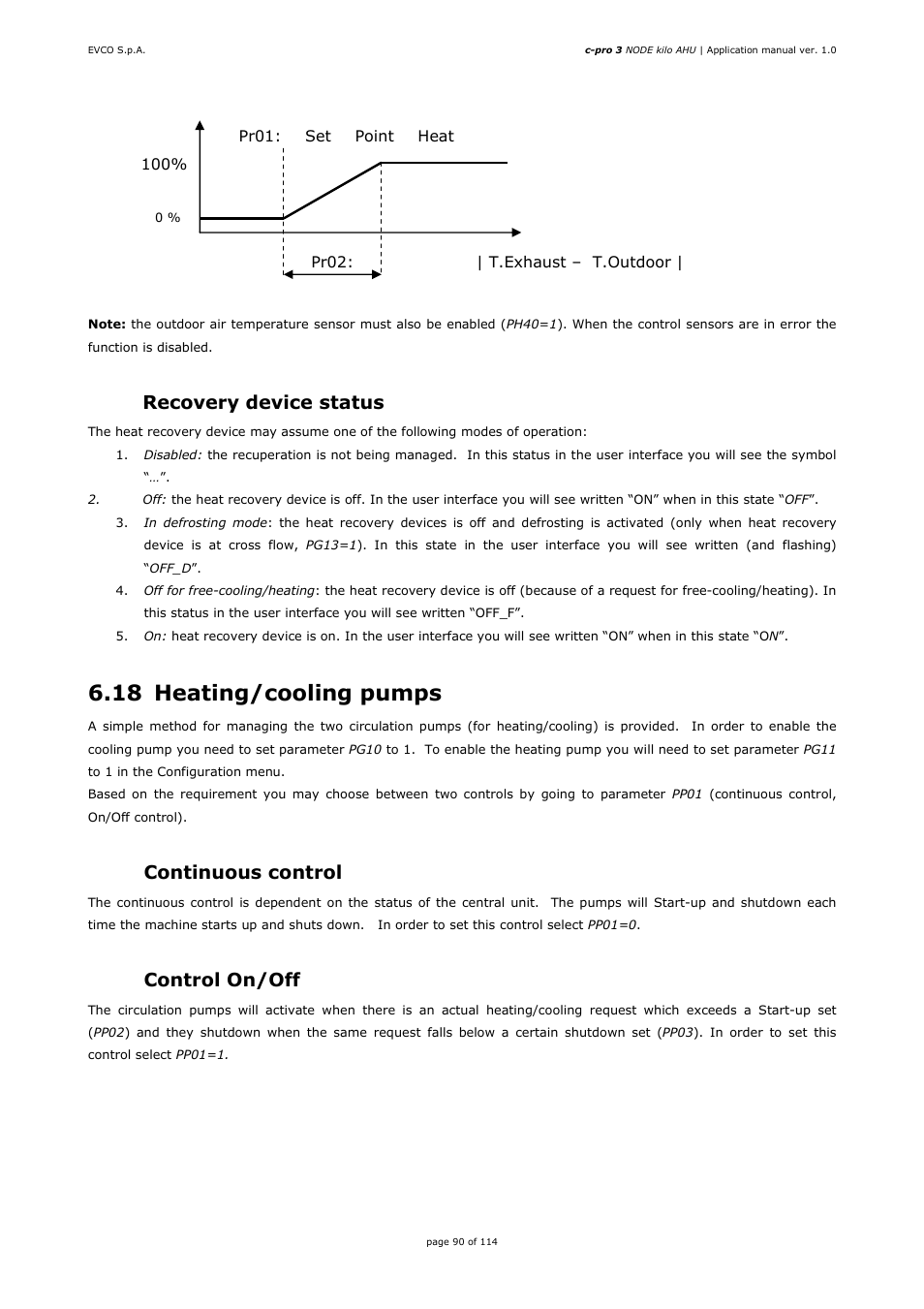 18 heating/cooling pumps, 4 recovery device status, 1 continuous control | 2 control on/off | EVCO EPK4BHQ1AH Installer manual User Manual | Page 90 / 114