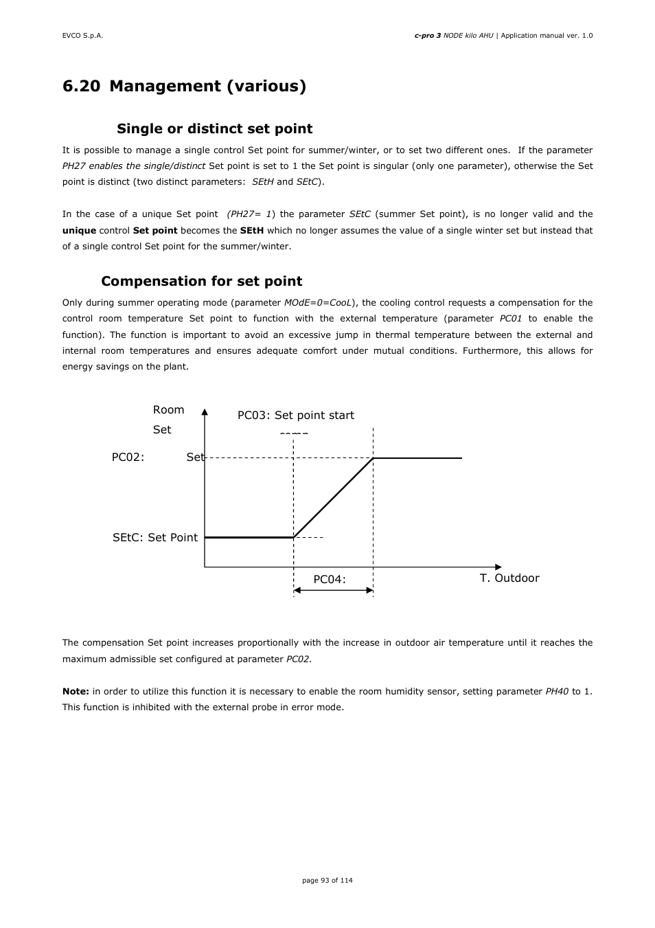 20 management (various), 1 single or distinct set point, 2 compensation for set point | EVCO EPK4BHQ1AH Installer manual User Manual | Page 93 / 114