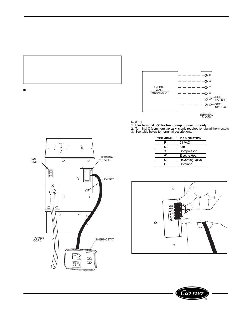 Wall thermostat installation | Carrier Access 52C User Manual | Page 7 / 16