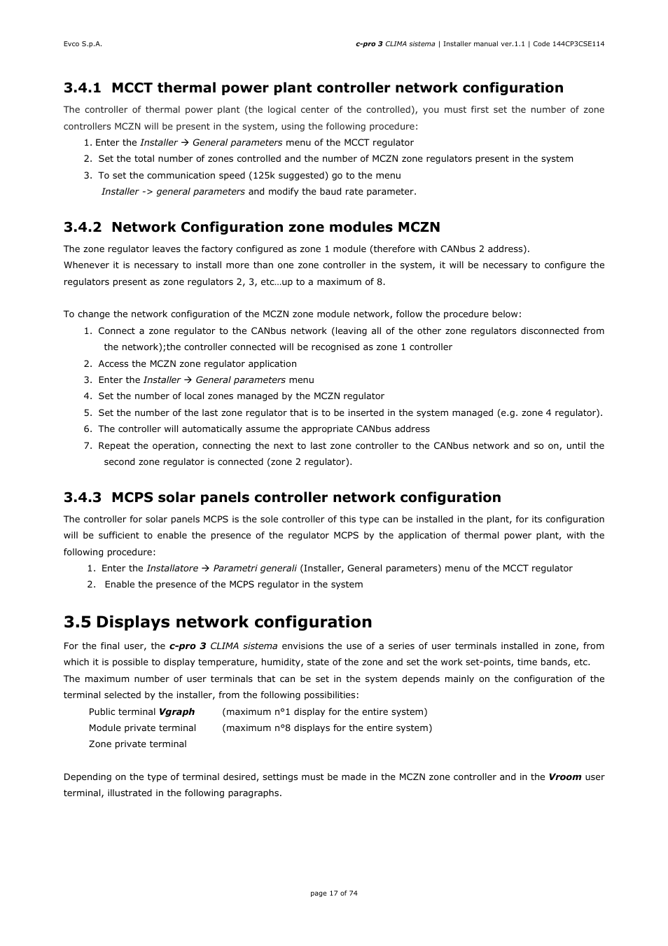 5 displays network configuration, 2 network configuration zone modules mczn | EVCO EPH4DXP1CT Installer manual User Manual | Page 17 / 74