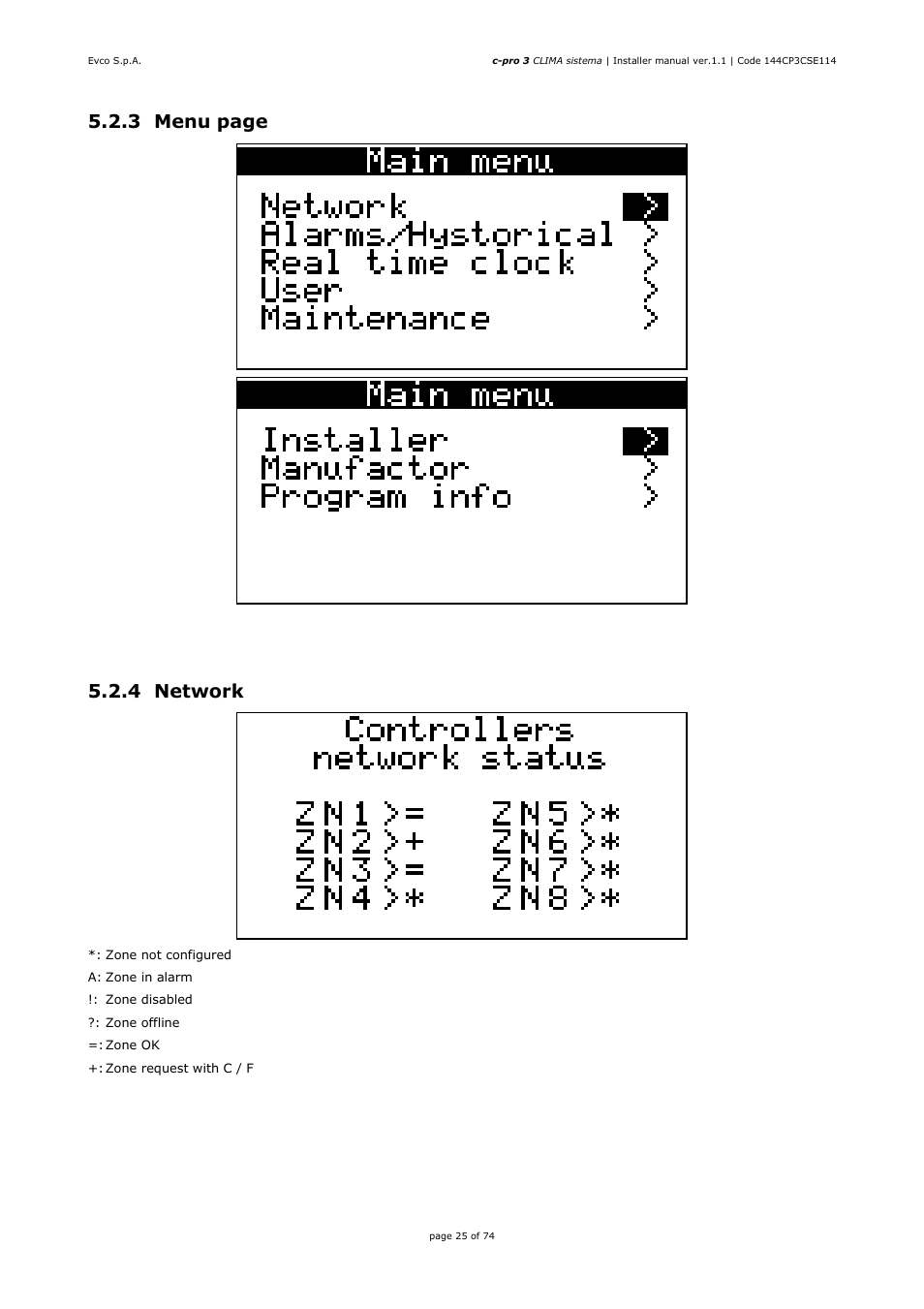 3 menu page, 4 network | EVCO EPH4DXP1CT Installer manual User Manual | Page 25 / 74