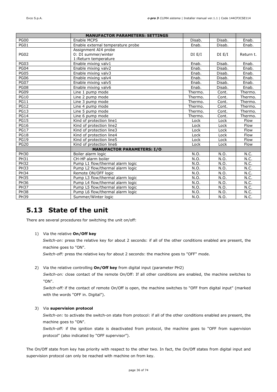 13 state of the unit | EVCO EPH4DXP1CT Installer manual User Manual | Page 36 / 74