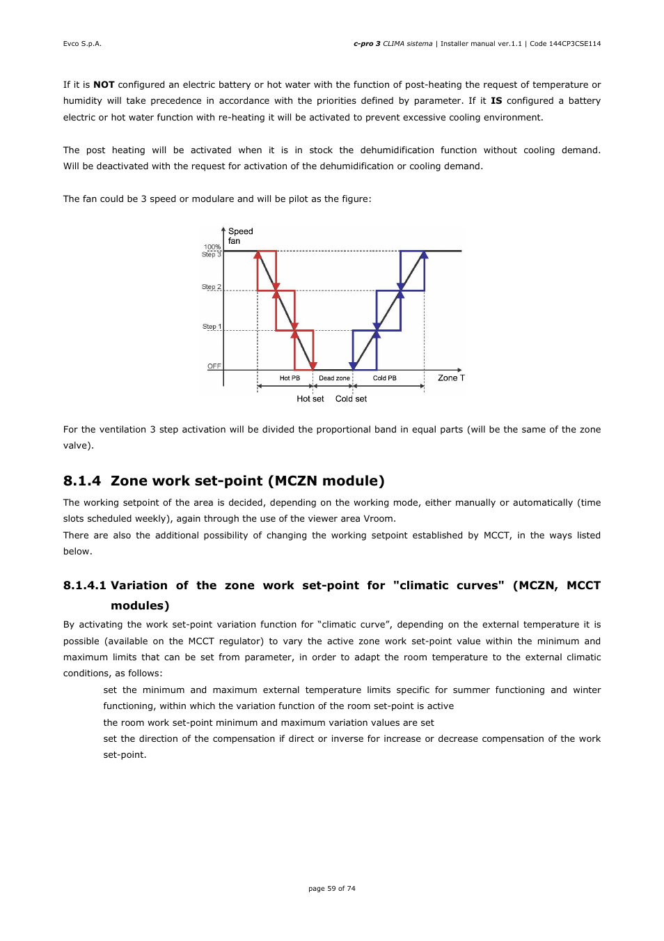 4 zone work set-point (mczn module) | EVCO EPH4DXP1CT Installer manual User Manual | Page 59 / 74