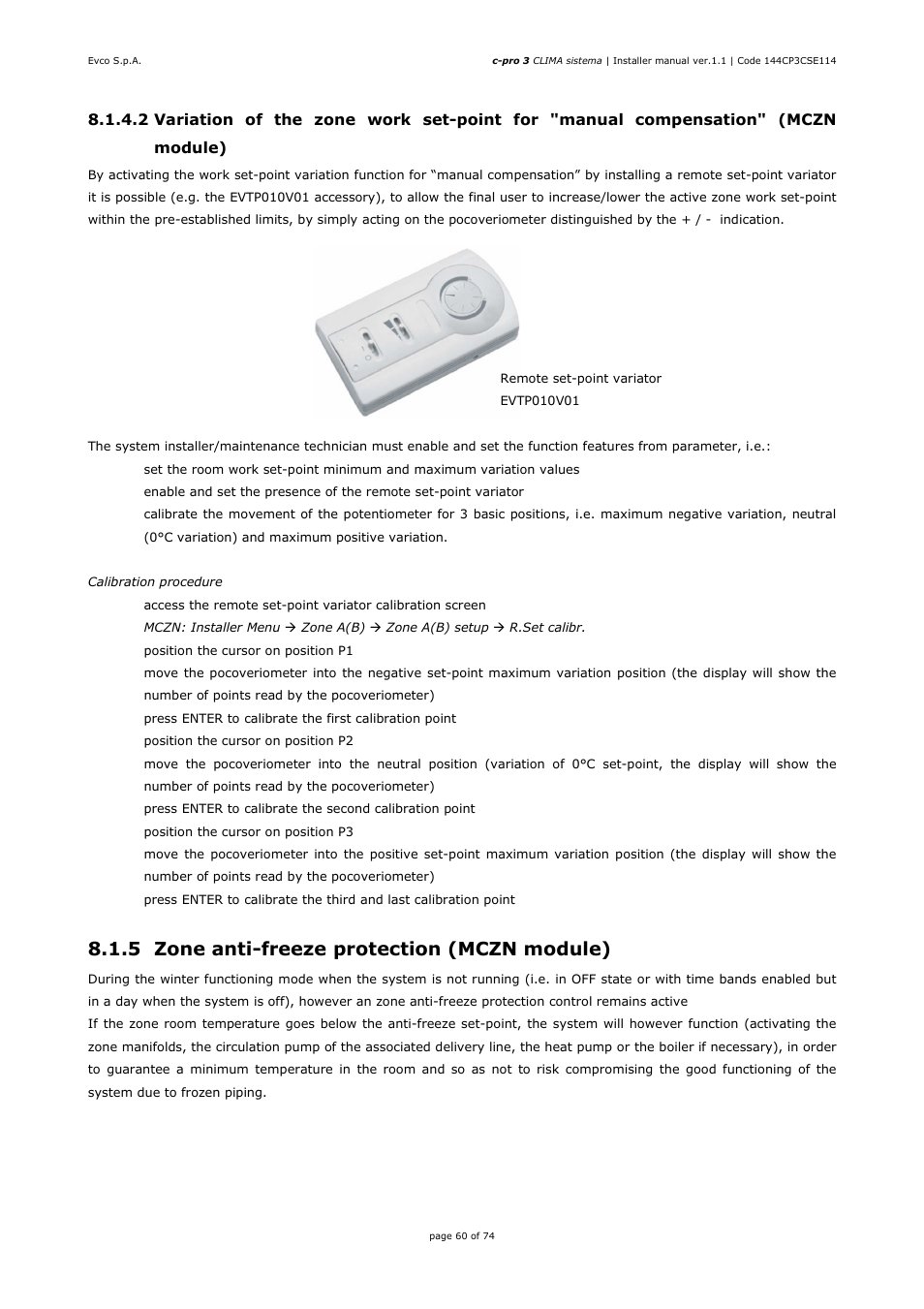 5 zone anti-freeze protection (mczn module) | EVCO EPH4DXP1CT Installer manual User Manual | Page 60 / 74