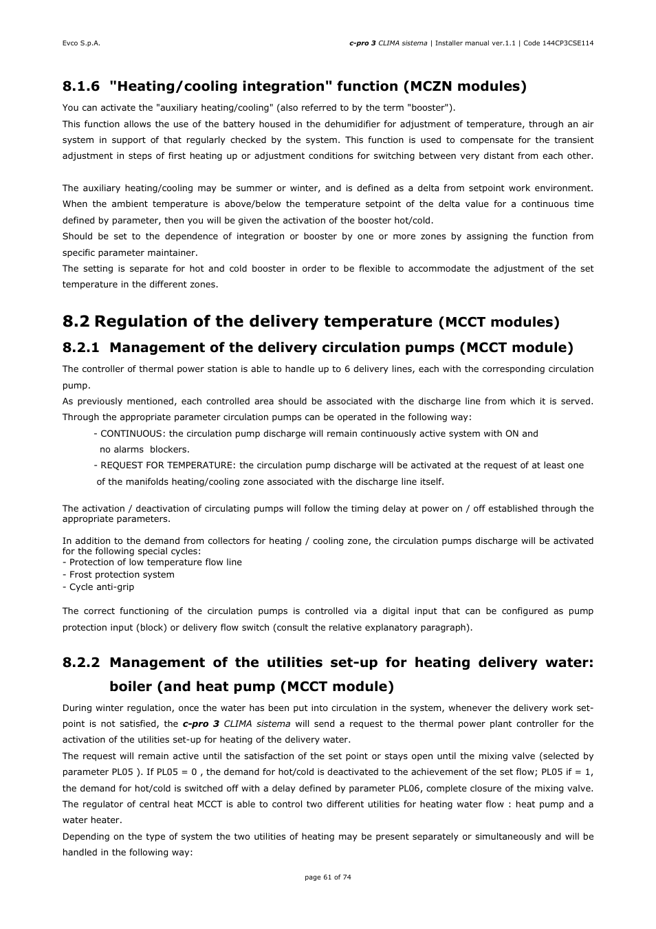 2 regulation of the delivery temperature, Mcct modules) | EVCO EPH4DXP1CT Installer manual User Manual | Page 61 / 74