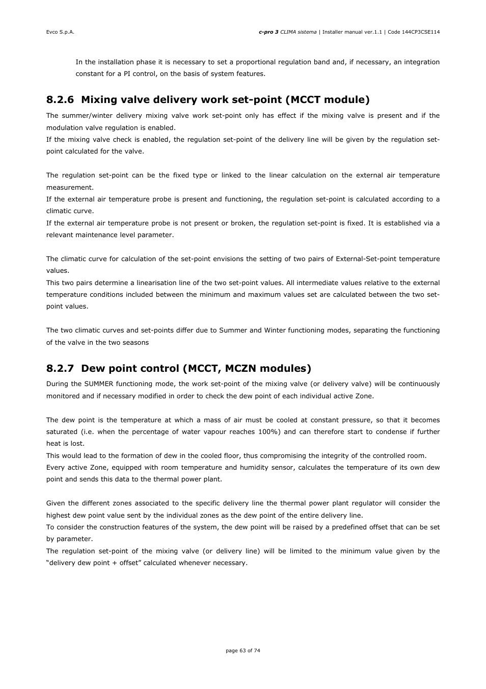 7 dew point control (mcct, mczn modules) | EVCO EPH4DXP1CT Installer manual User Manual | Page 63 / 74