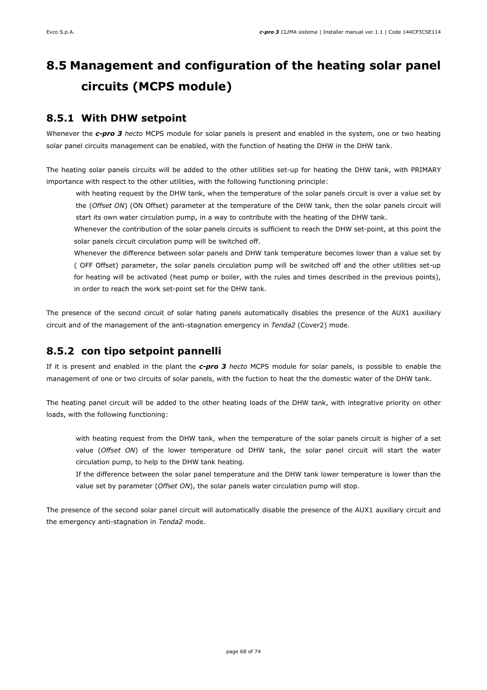 1 with dhw setpoint, 2 con tipo setpoint pannelli | EVCO EPH4DXP1CT Installer manual User Manual | Page 68 / 74