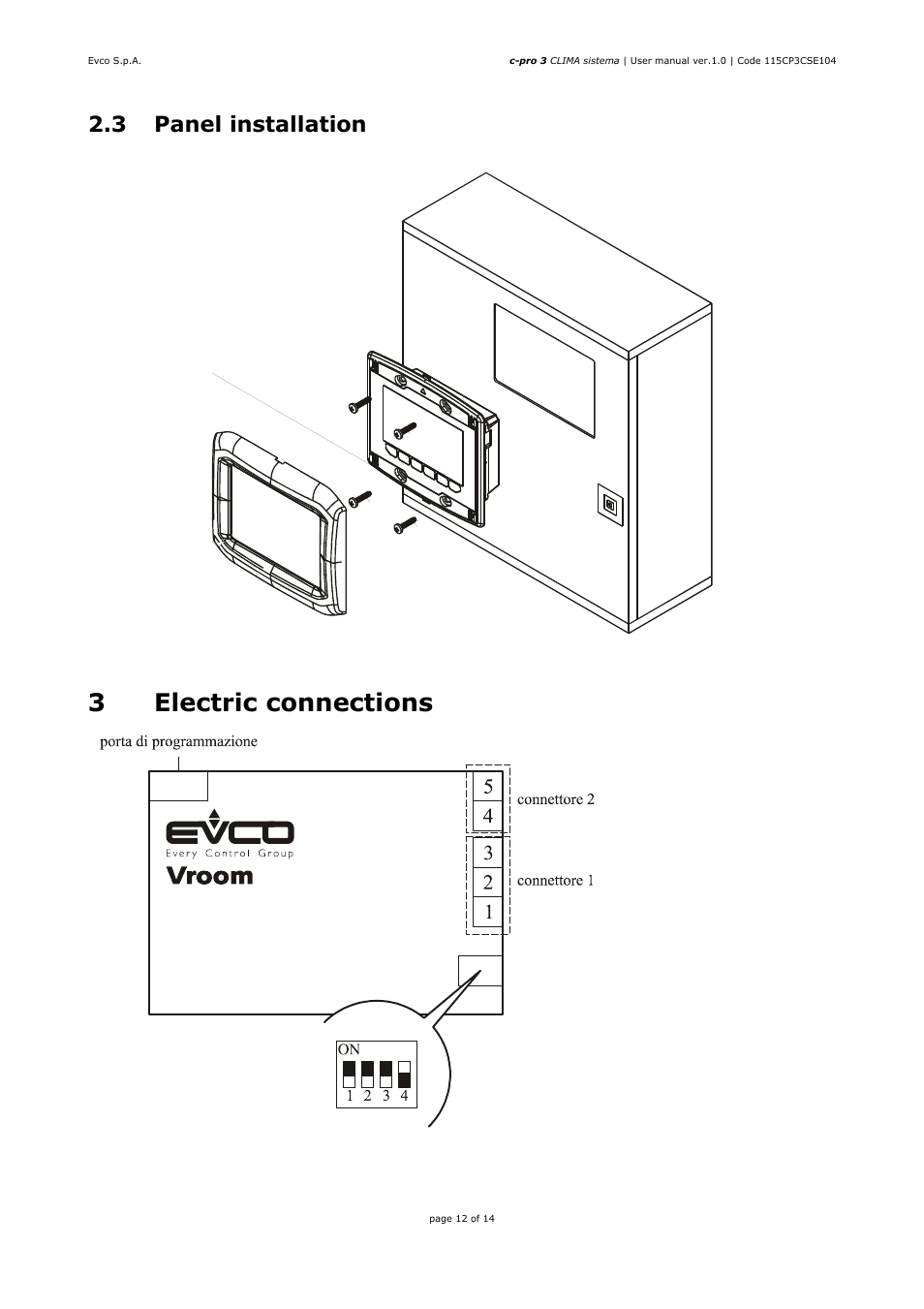3electric connections, 3 panel installation | EVCO EPH4DXP1CT User manual User Manual | Page 12 / 14