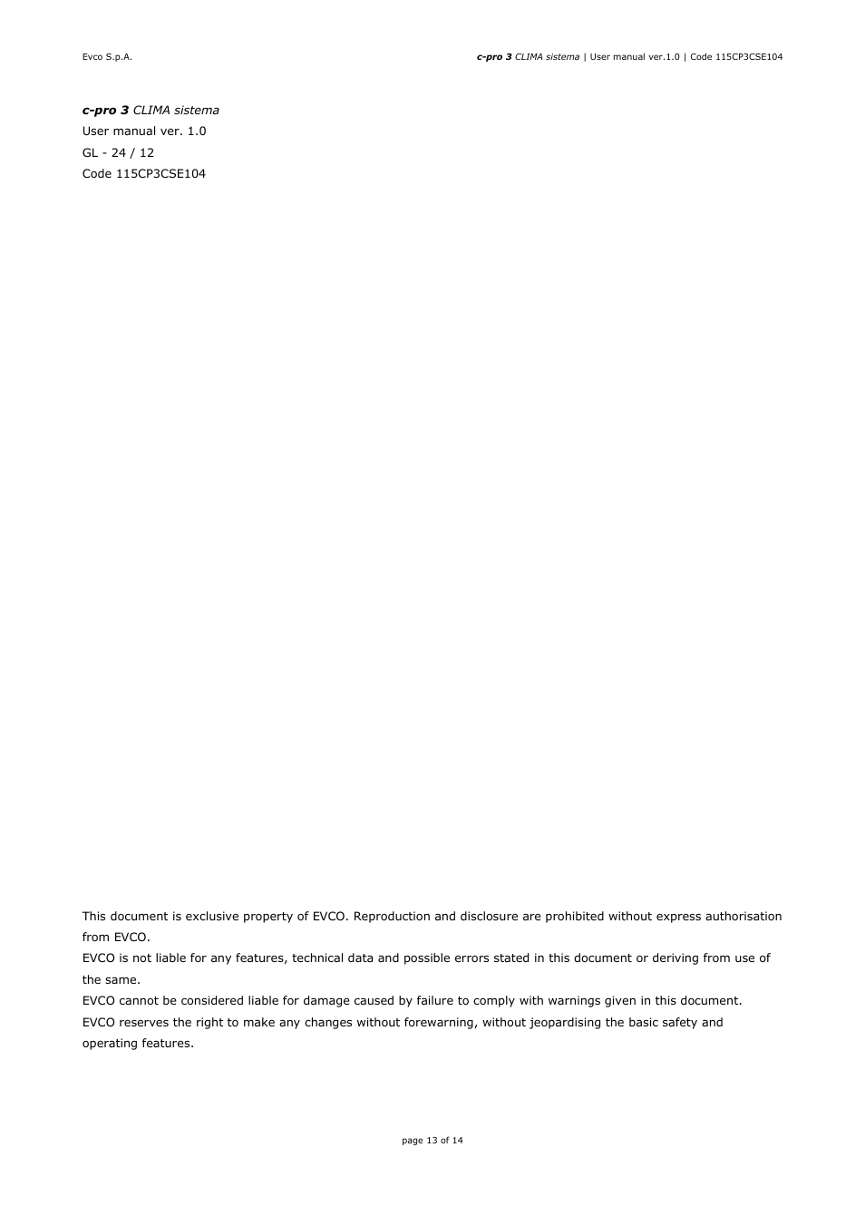 EVCO EPH4DXP1CT User manual User Manual | Page 13 / 14