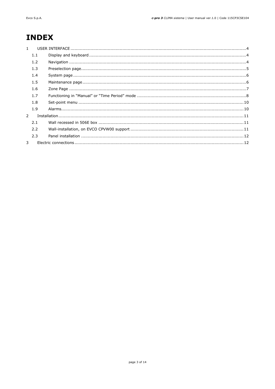 Index | EVCO EPH4DXP1CT User manual User Manual | Page 3 / 14