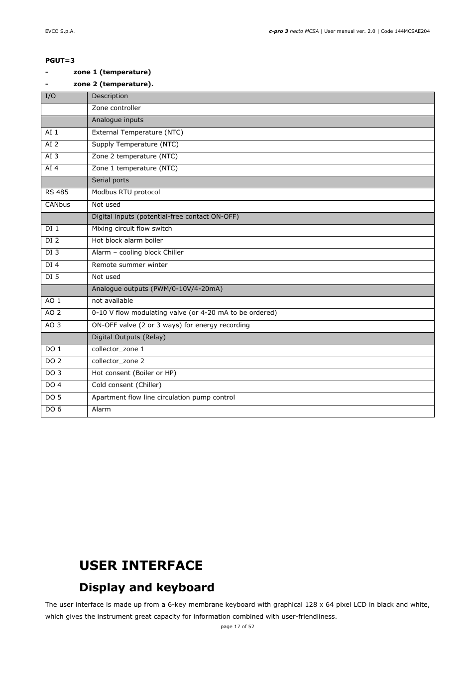 User interface, 1 display and keyboard | EVCO EPH4DXP1SA User Manual | Page 17 / 52