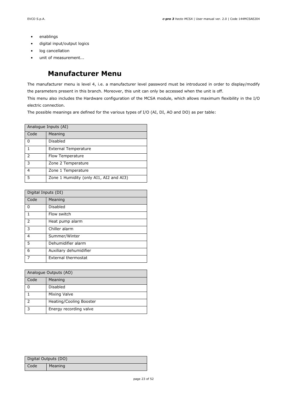 11 manufacturer menu | EVCO EPH4DXP1SA User Manual | Page 23 / 52