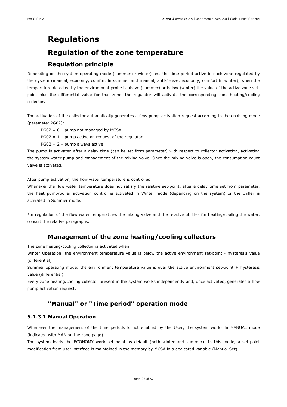 Regulations, 1 regulation of the zone temperature, 1 regulation principle | 3 "manual" or "time period" operation mode | EVCO EPH4DXP1SA User Manual | Page 28 / 52