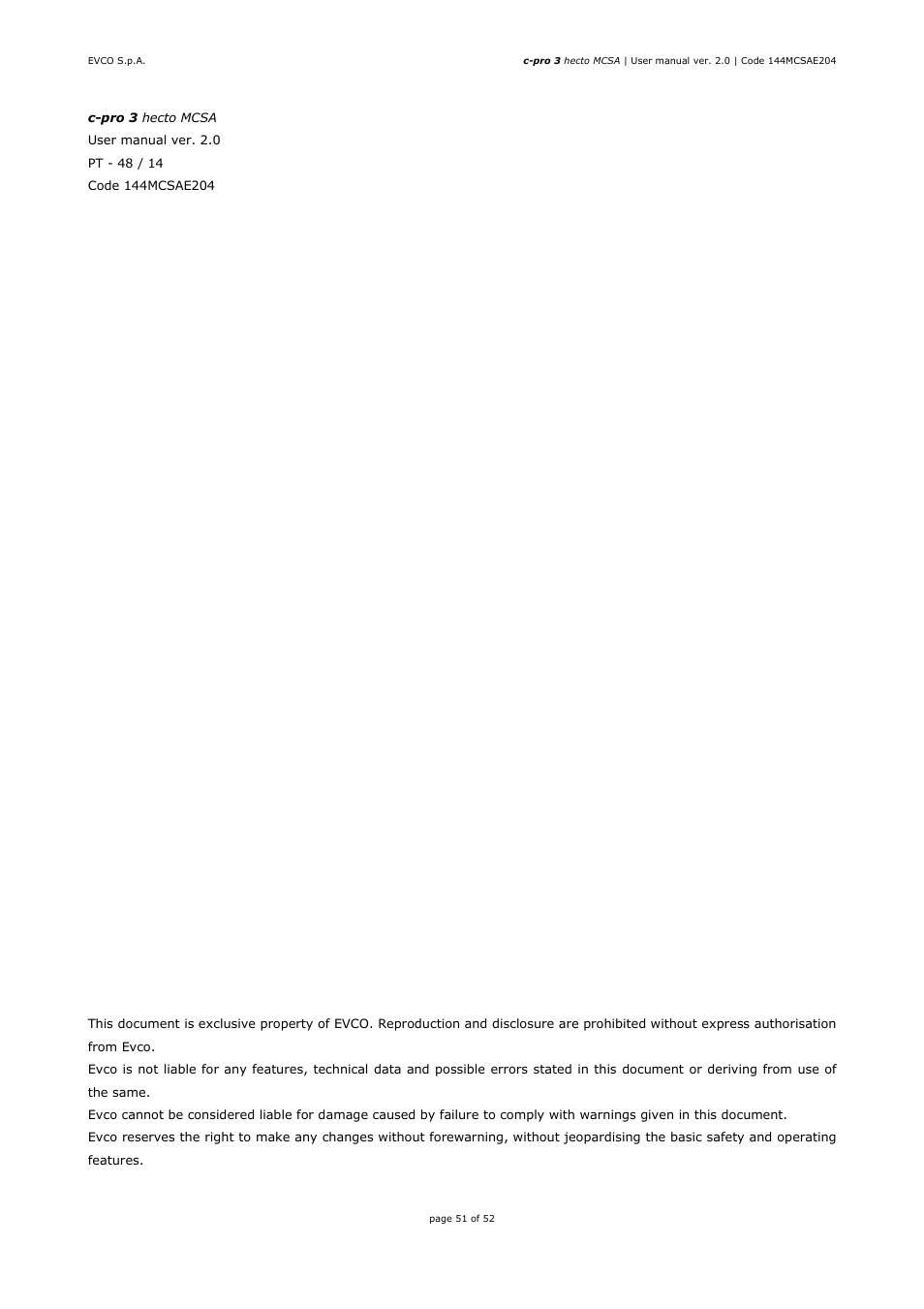 EVCO EPH4DXP1SA User Manual | Page 51 / 52