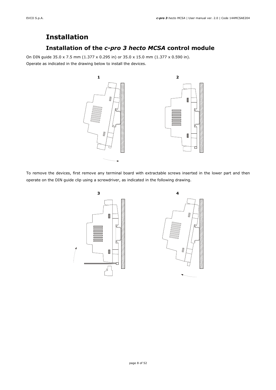 2 installation | EVCO EPH4DXP1SA User Manual | Page 8 / 52