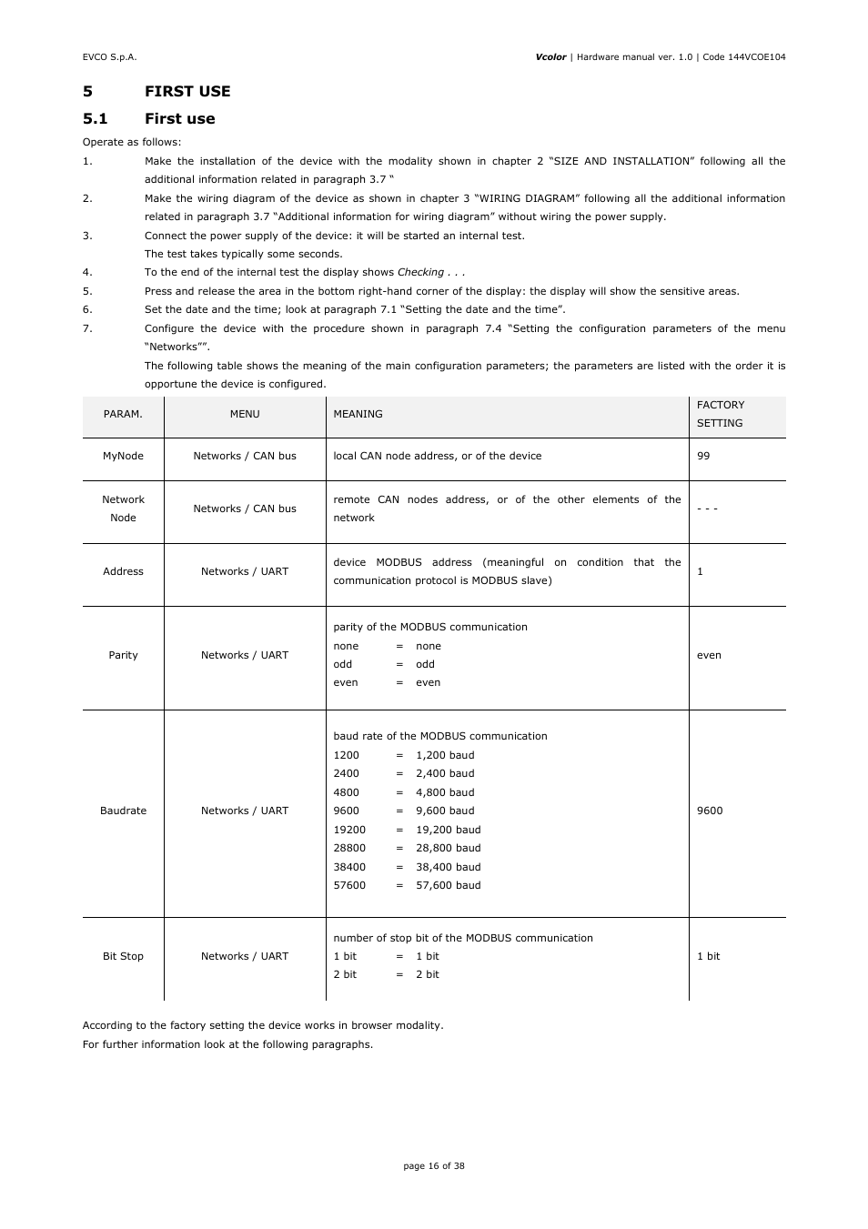 5first use 5.1 first use | EVCO EPV4CBR Hardware manual User Manual | Page 16 / 38