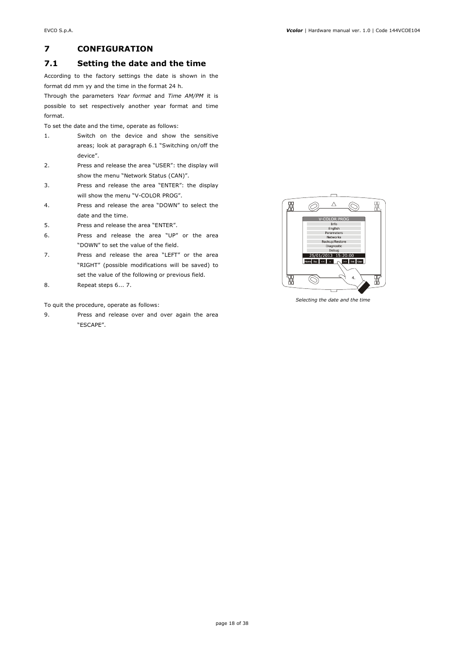 7configuration 7.1 setting the date and the time | EVCO EPV4CBR Hardware manual User Manual | Page 18 / 38