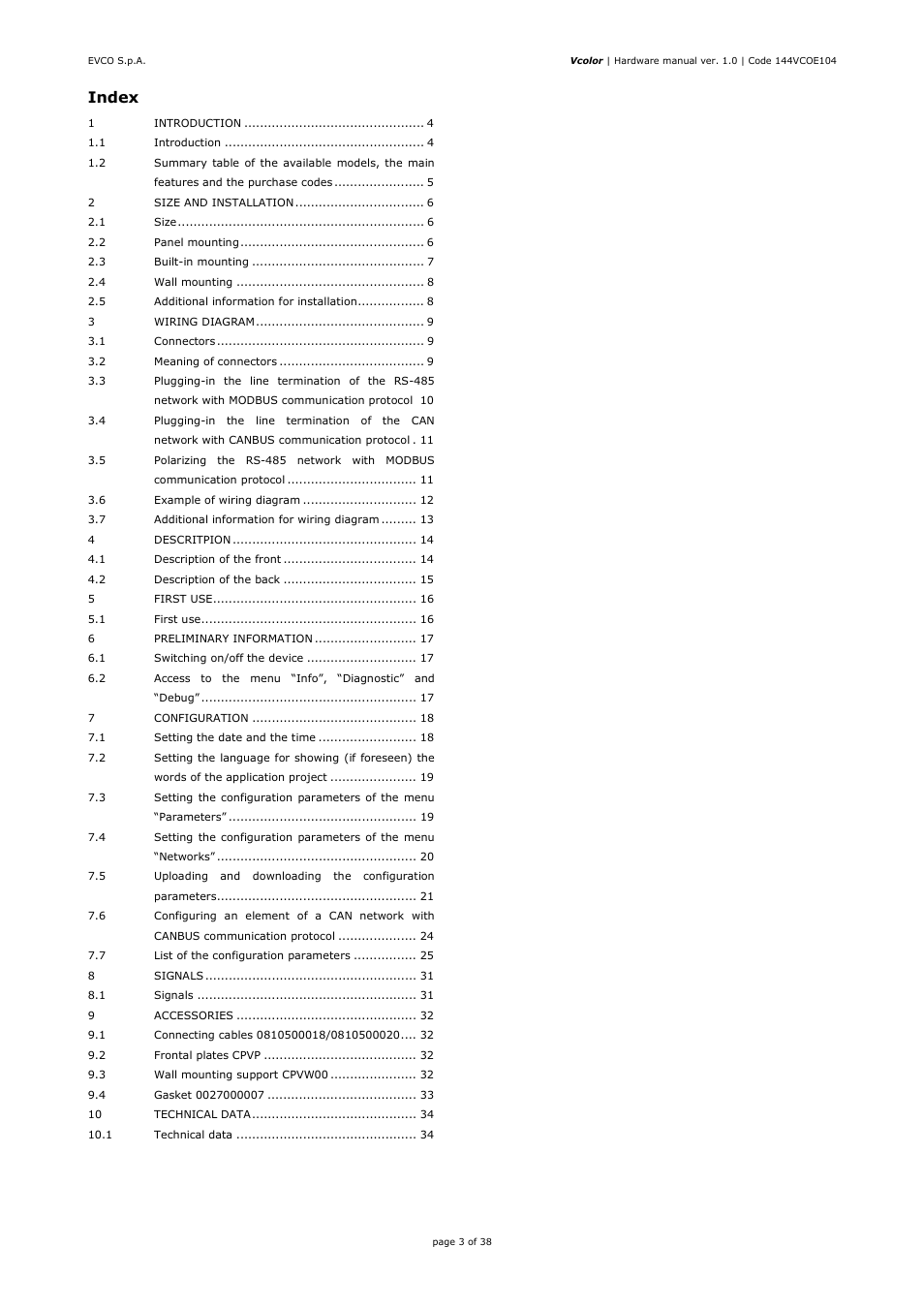 EVCO EPV4CBR Hardware manual User Manual | Page 3 / 38