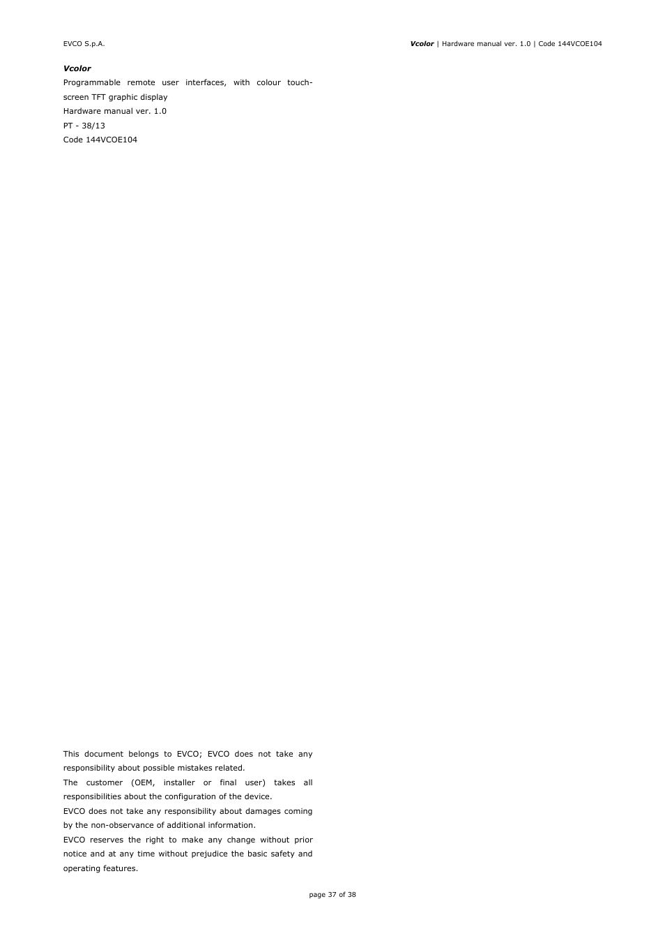 EVCO EPV4CBR Hardware manual User Manual | Page 37 / 38