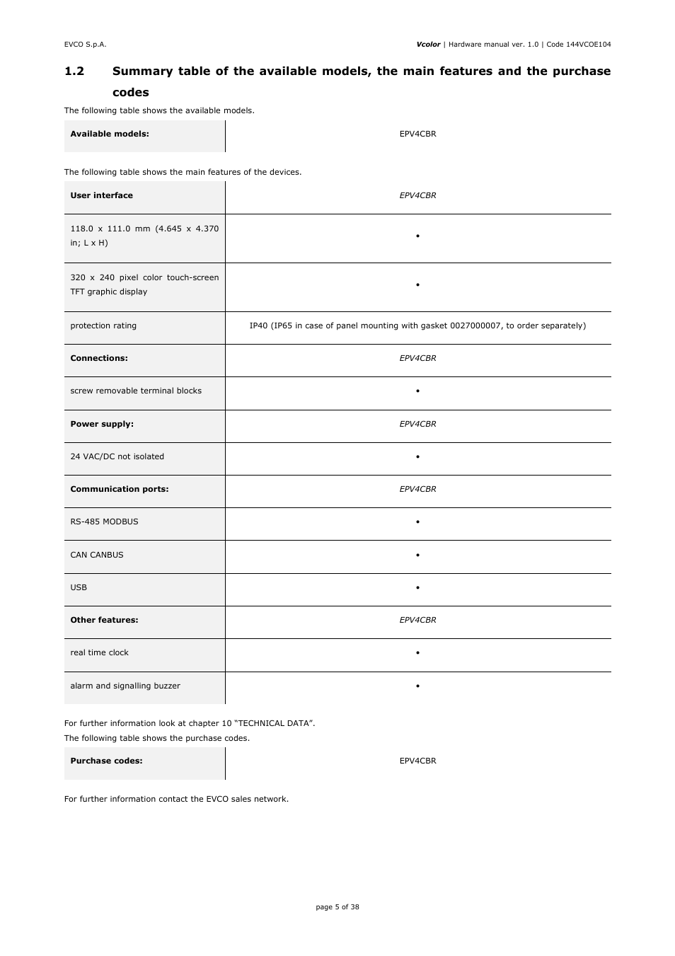 EVCO EPV4CBR Hardware manual User Manual | Page 5 / 38