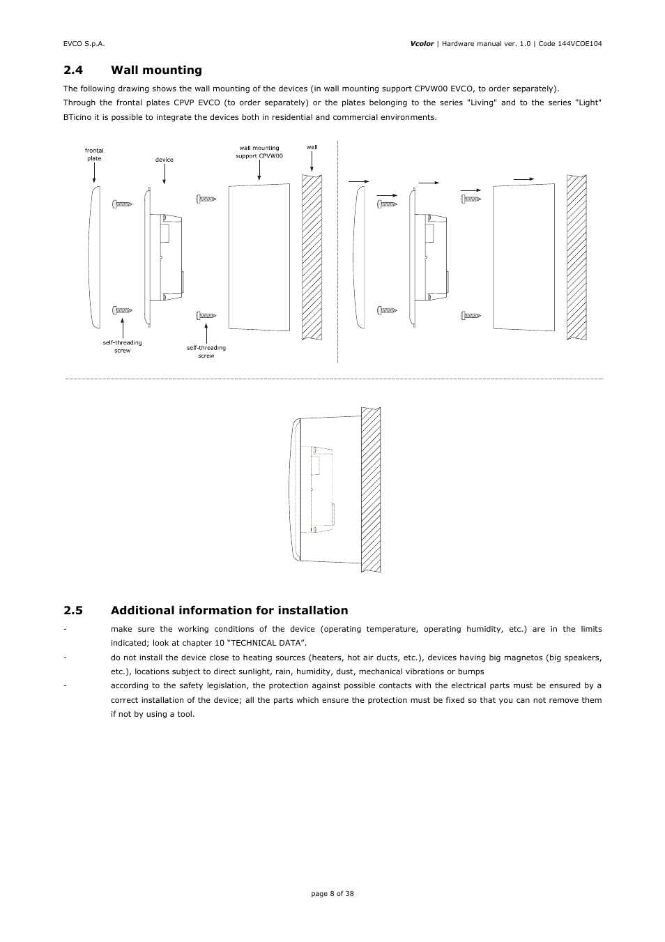 4 wall mounting, 5 additional information for installation | EVCO EPV4CBR Hardware manual User Manual | Page 8 / 38