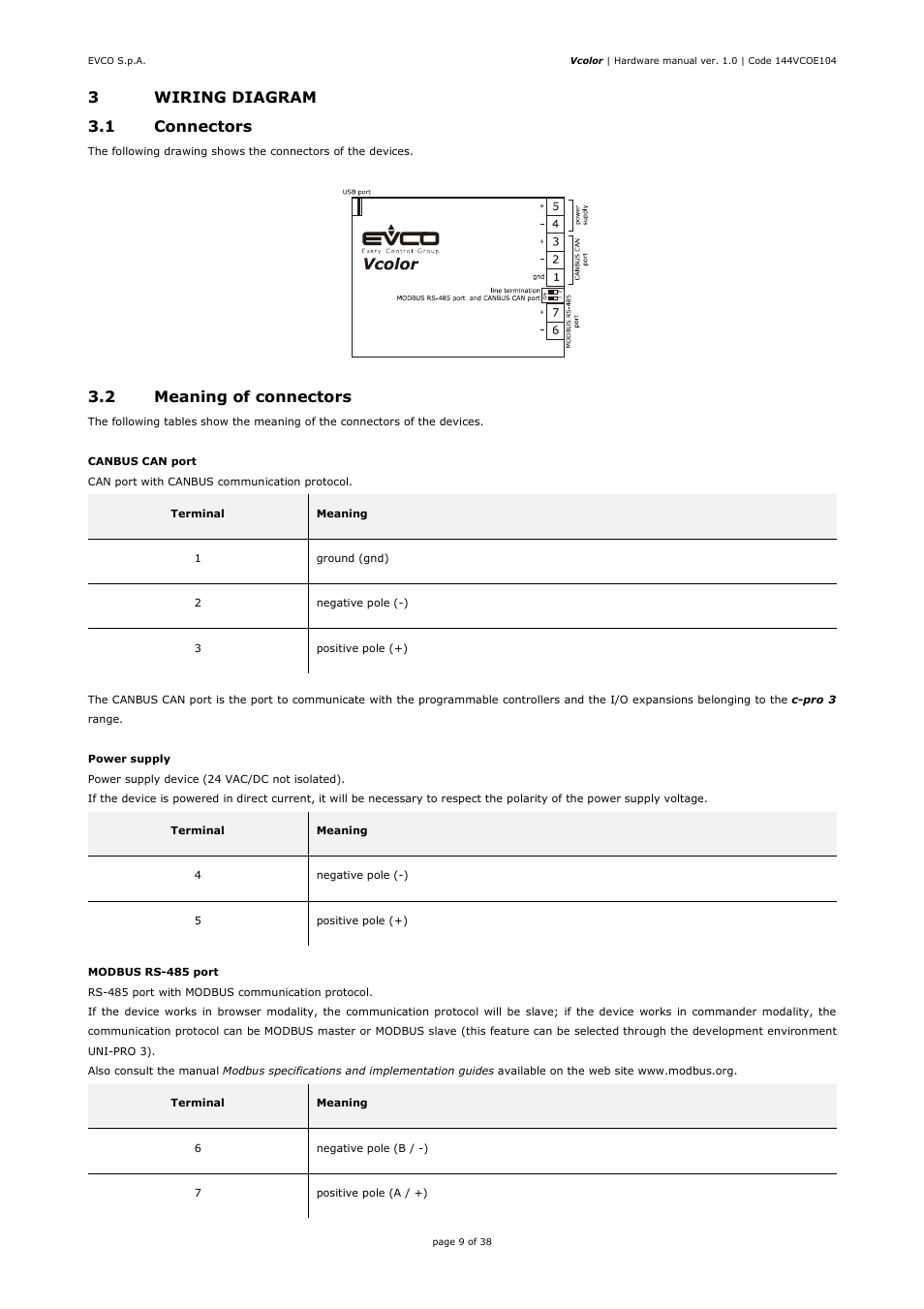 3wiring diagram 3.1 connectors, 2 meaning of connectors | EVCO EPV4CBR Hardware manual User Manual | Page 9 / 38