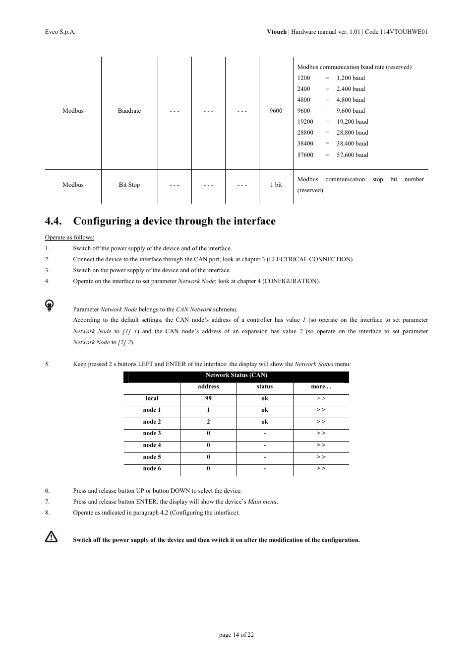 Configuring a device through the interface | EVCO EPV4TBR Hardware manual User Manual | Page 14 / 22